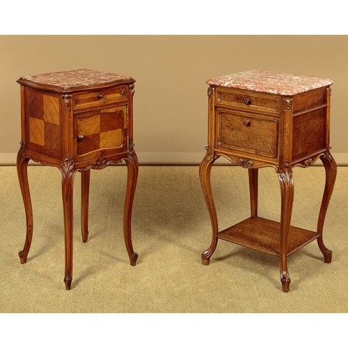 Walnut & Marble Top Bedside Cabinets C.1910