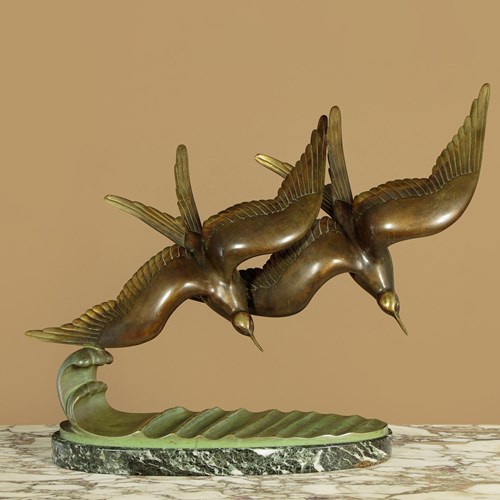 Bronze Art Deco Sculpture Of Terns Diving C.1930