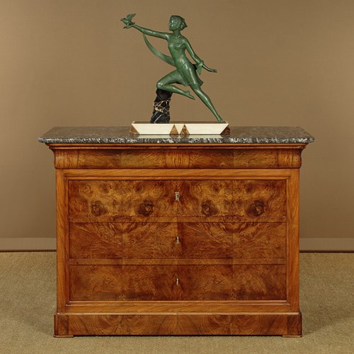 Burr Walnut & Marble Top Commode C.1860