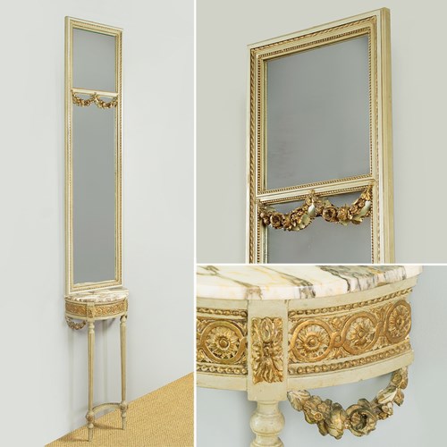Very Narrow Pencil  Console Table & Pier Glass C.1930