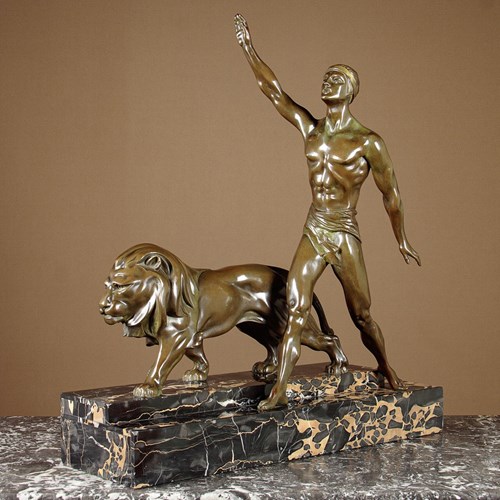 Art Deco Bronze Of Ardrocles & The Lion C.1930