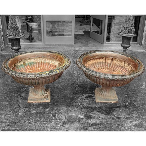 Large Cast Iron Garden Urns C.1890