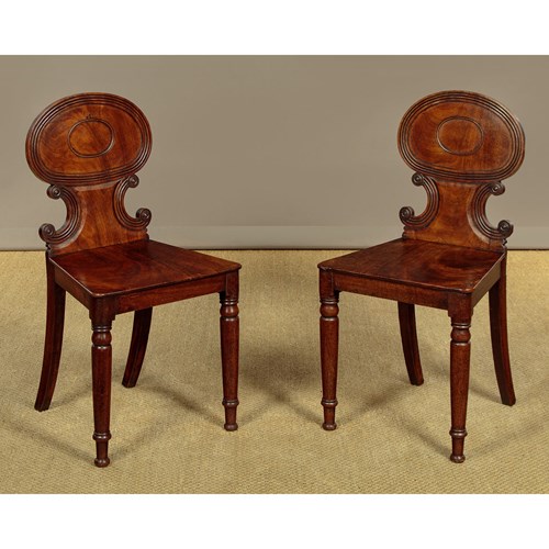 Pair Of Regency Mahogany Hall Chairs C.1820