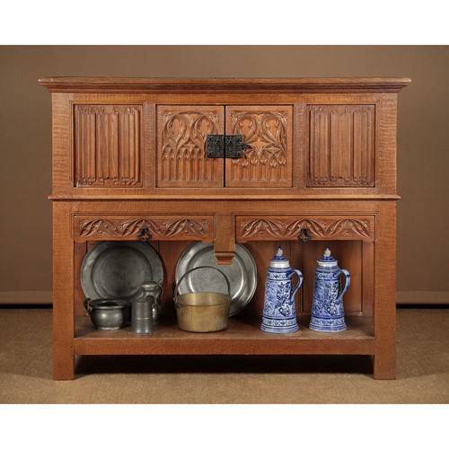 Large Gothic Oak Cabinet on Stand