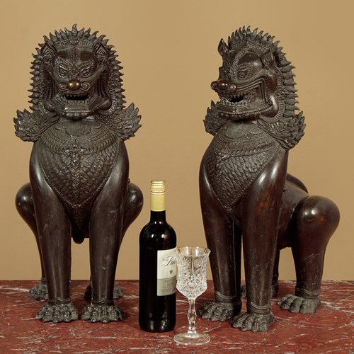 Pair Of Large Bronze Temple Lions