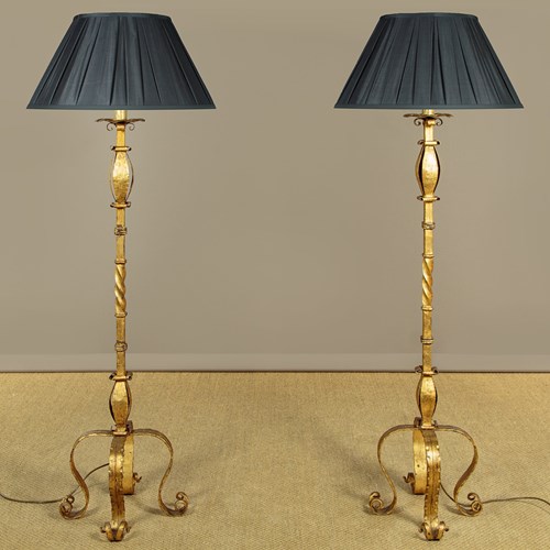 Pair Of Gilded Iron Standard Lamps C.1920