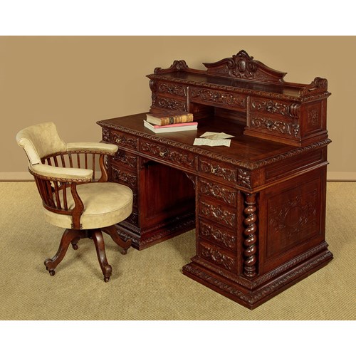 Carved Oak Kneehole Desk C.1880