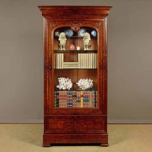 Burr Walnut Bookcase Display Cabinet C.1860