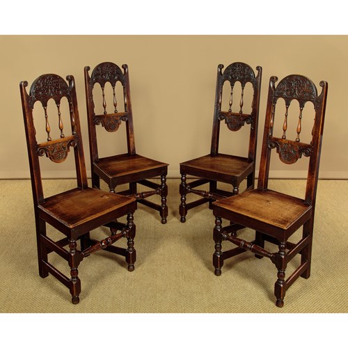 Set Of Four 17Th.C. Style Oak Dining Chairs