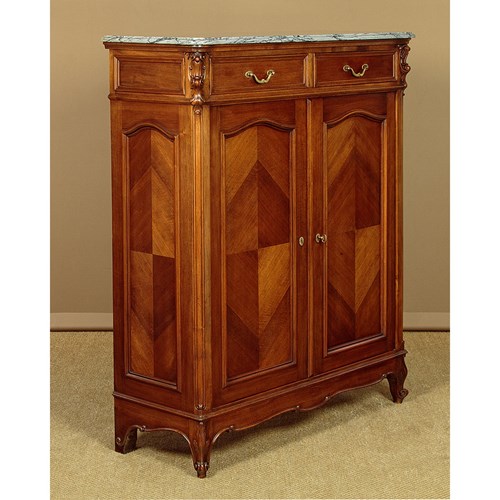 Walnut & Marble Top Side Cabinet C.1930
