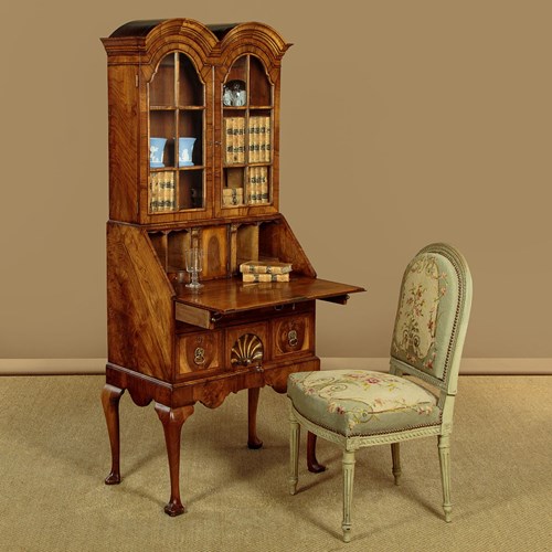 Small Queen Anne Style Walnut Bureau Bookcase C.1930