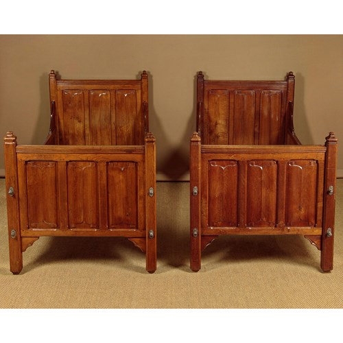 Pair Of Gothic Oak Single Beds C.1890