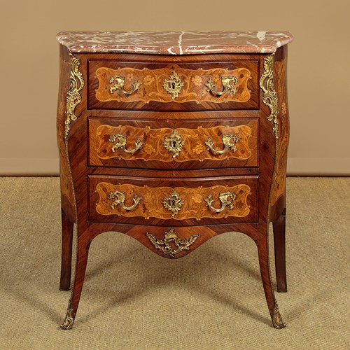 Small Marquetry Inlaid Marble Top Commode C.1930