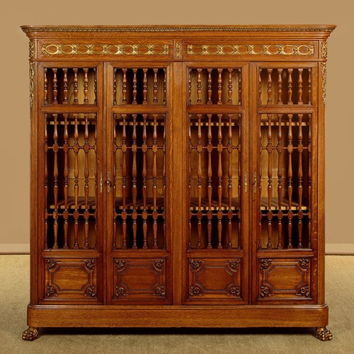 Gilt Mounted Oak Spindle Front Bookcase C.1900