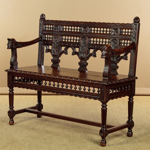 Carved Oak Settle C.1890