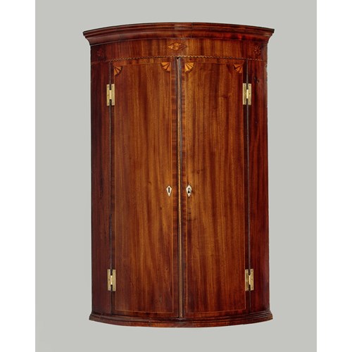 George III Inlaid Mahogany Bow Front Corner Cupboard C.1810