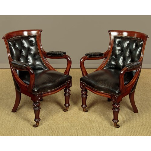 Pair Of Mahogany & Leather Library Chairs C.1830