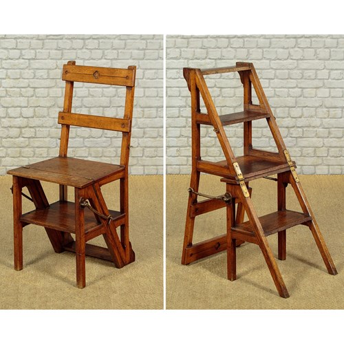 Metamorphic Oak Library Steps & Side Chair C.1880