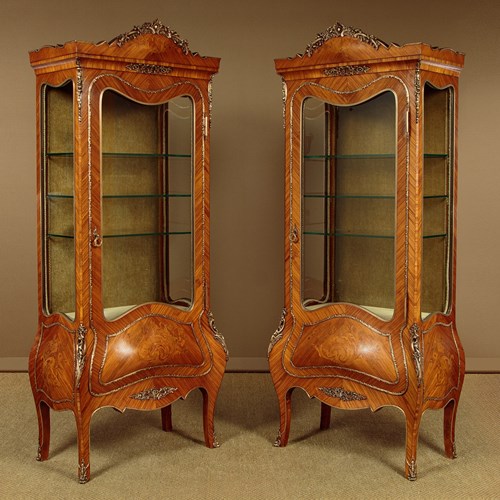 Pair Of Louis XV Style Tulipwood Display Cabinets