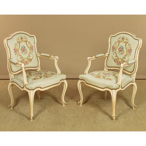 Pair Of Louis XV Style Open Armchairs