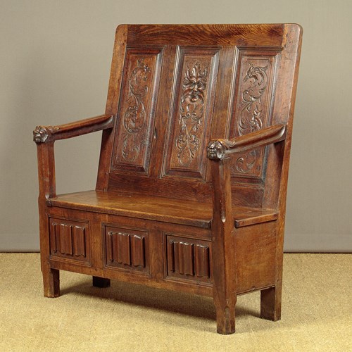 Small Carved Oak Settle C.1880