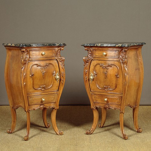 Pair Of Walnut Bombe Side Cabinets C.1900