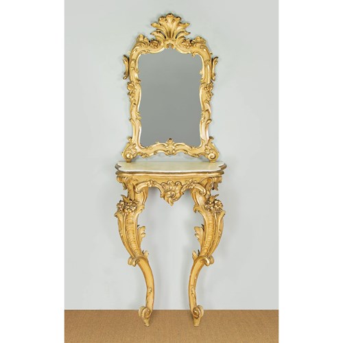 Small Gilded Console Table & Mirror C.1900