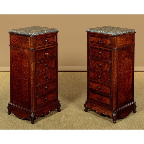 Pair Of Rosewood & Amboyna Drawer Pedestals C.1890