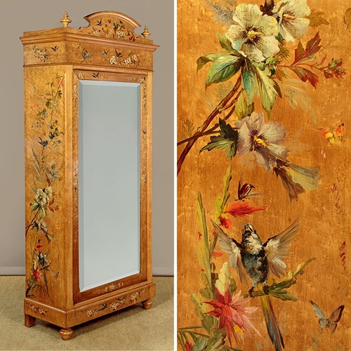 Maple Wardrobe With Painted Decoration Of Birds C.1890