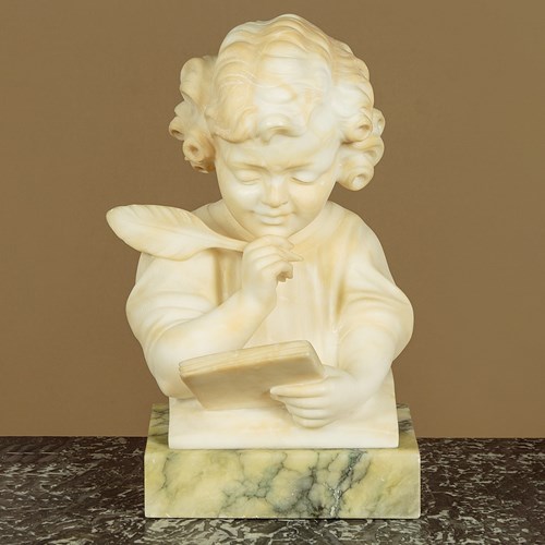 Alabaster Sculpture Of A Girl Writing C.1900