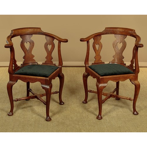 Pair Of Oak Corner Armchairs C.1900