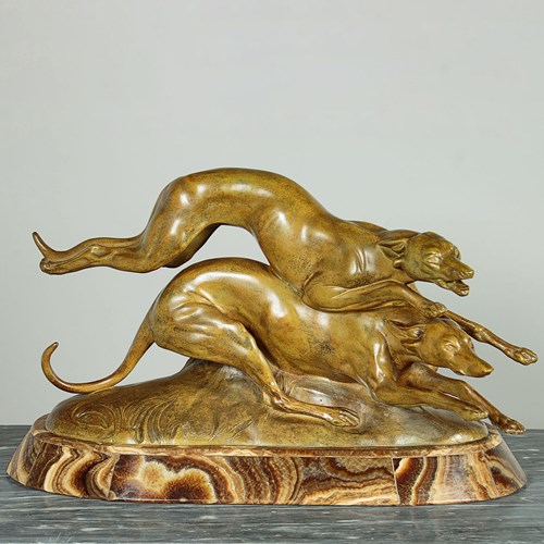 Art Deco Sculpture Of Greyhounds C.1930