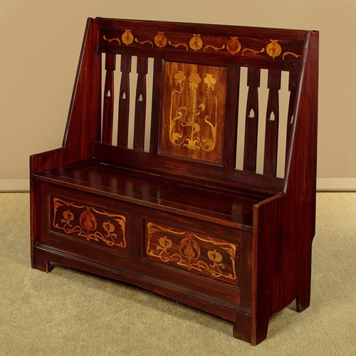 Arts & Crafts Box Settle By James Shoolbred & Co. C.1900