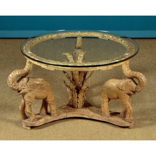 Primitive Carved Indian Elephant Coffee Table