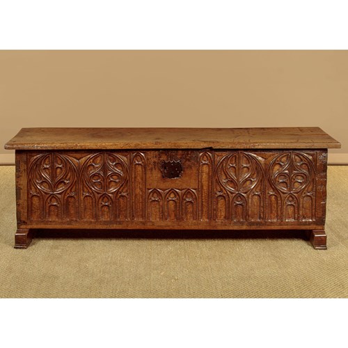 Long Gothic Carved Oak Coffer