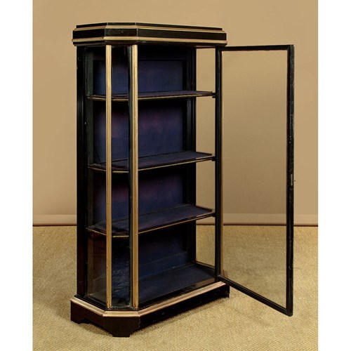 Art Deco Ebonised And Brass Mounted Display Cabinet C.1920