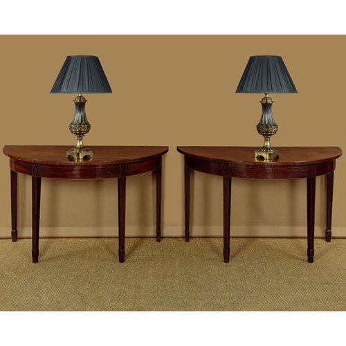Pair Of George III Mahogany Demi-Lune Console Tables C.1810