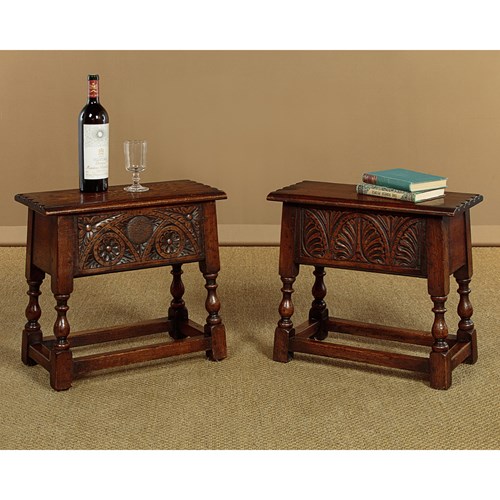 Pair Of Carved Oak Box Stools