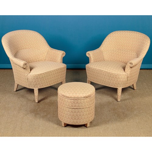 Pair Of Cocktail Chairs And Pouffe C.1960