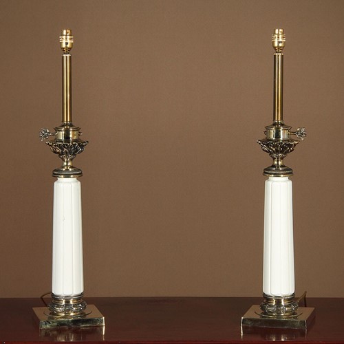 Pair Brass & Porcelain Table Lamps 