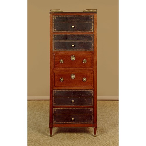 Mahogany & Leather Bank Of Drawers C.1960