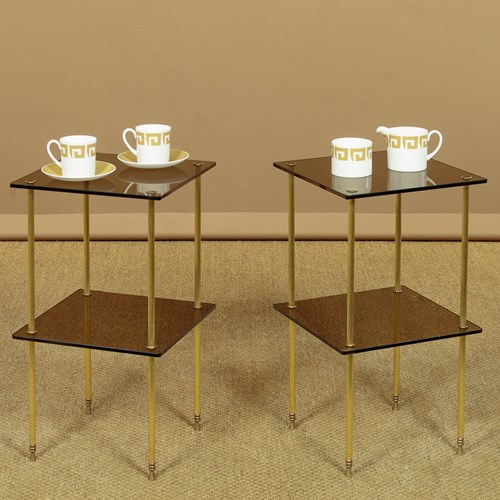 Pair Of Brass & Glass Side Tables C.1970