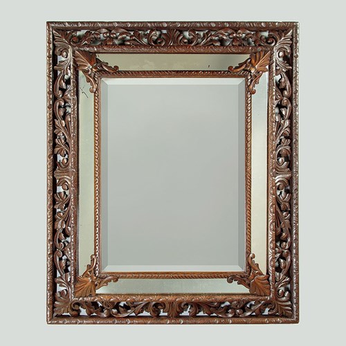 Large Carved Oak Cushion Frame Mirror C.1900