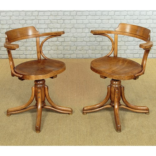 Pair Of Adjustable Bentwood Desk Chairs By Thonet C.1910