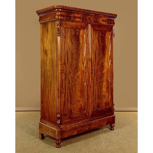 French Flame Mahogany Wardrobe C.1860