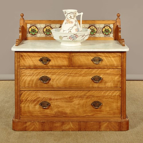 Satin Birch & Marble Top Chest Of Drawers C.1880