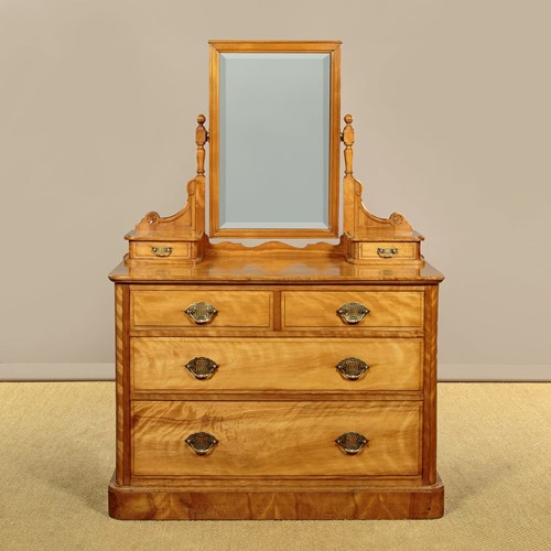 Satin Birch Chest Of Drawers With Dressing Table Top C.1880 