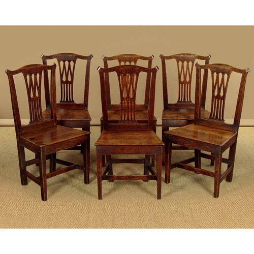 Set Of 6 Country Chippendale Dining Chairs C.1800