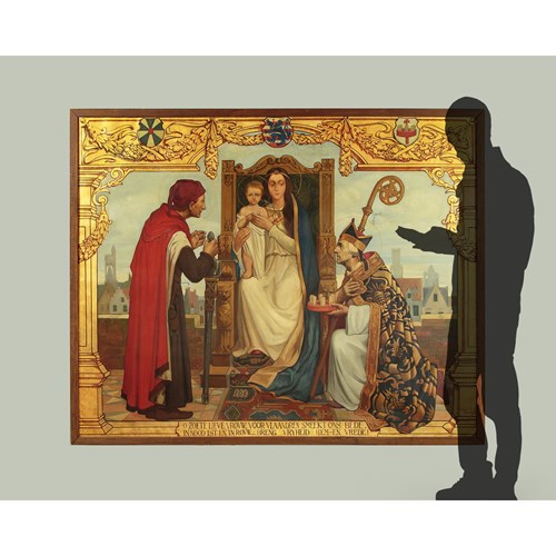Very Large WW1 Related Painting Of Virgin & Christ Enthroned. Bruges 1916.