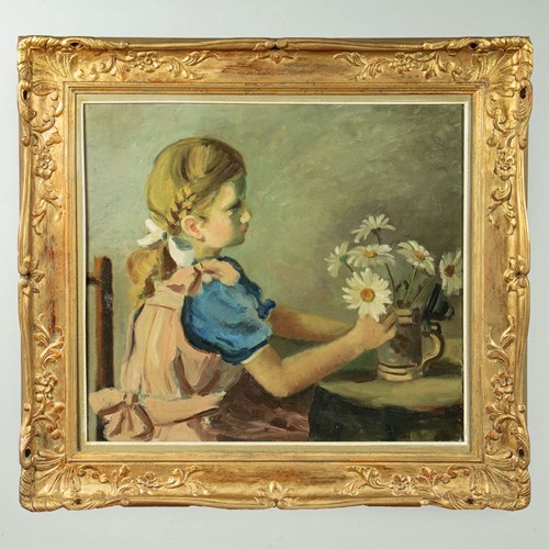 Oil Painting Of A Girl Dated 1942
